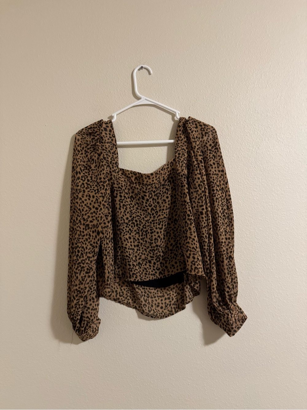 Lucca Tan and Black Leopard Square Neck Puff Sleeve Top - Picture 3 of 3